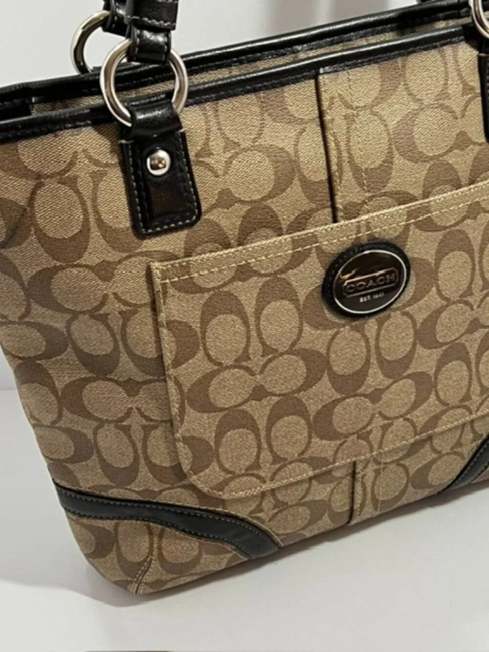 COACH PEYTON HERITAGE TOTE F18917 TAN / DRK BROWN